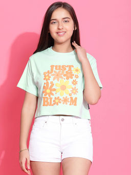 Lil Tomatoes - Girls Graphic Cotton Crop Top - Light Green