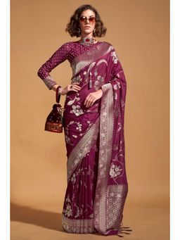 Mysilklove - Camelot Purple Georgette Handloom Saree Without Blouse