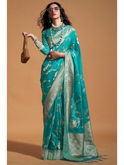 Mysilklove - Keppel Blue Georgette Handloom Saree Without Blouse