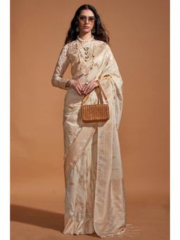 Mysilklove - Stack Cream Georgette Handloom Saree Without Blouse