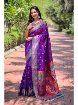 Mysilklove - Fuchsia Purple Woven Paithani Saree Without Blouse
