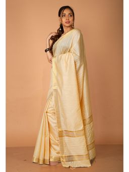 Unnati Silks - Cream Chanderi Sico Saree with Unstitched Blouse