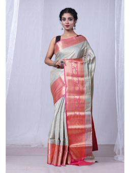 Unnati Silks - Turquoise Banarasi Tissue Saree with Unstitched Blouse