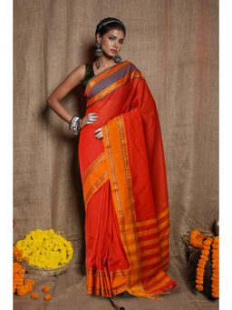 Unnati Silks - Red Pure Handloom Narayani Cotton Saree with Unstitched Blouse