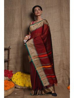Unnati Silks - Maroon Pure Handloom Narayani Cotton Saree with Unstitched Blouse