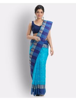 Angoshobha - Blue Tant Pure Cotton Saree