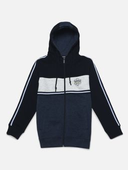 CRIMSOUNE CLUB - Boys Navy Blue Zipper Colour-Block Sweatshirt