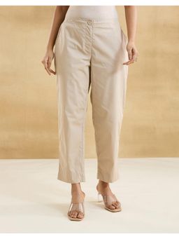 Fabindia - Women Beige Cotton Solid Slim Pant