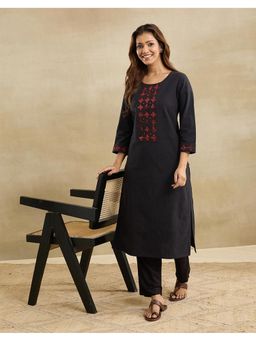 Fabindia - Black Cotton Hand Woven Long Kurta