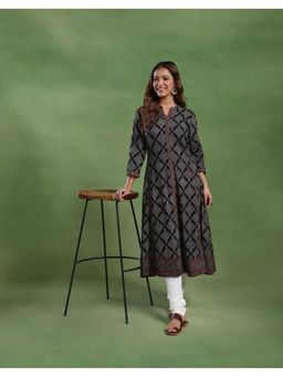 Fabindia - Black Cotton Ajrakh Printed Slim Fit Kurta