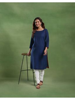 Fabindia - Indigo Cotton Textured Knee Length Kurta