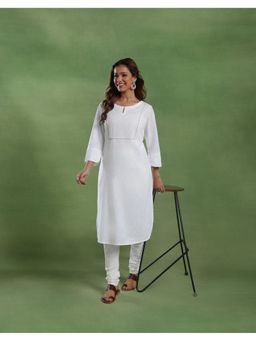 Fabindia - White Cotton Round-Neck Long Kurta