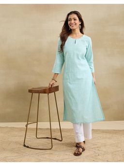 Fabindia - Light Blue Cotton Woven Long Kurta