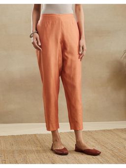 Fabindia - Women Coral Cotton Silk Solid Tapered Pant
