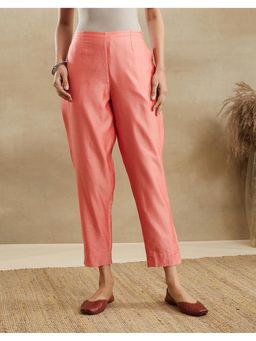 Fabindia - Women Peach Cotton Silk Solid Tapered Pant
