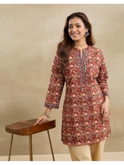 Fabindia - Maroon Cotton Kalamkari Print Short Kurta