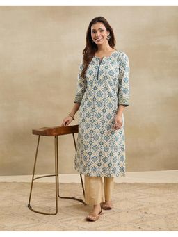Fabindia - Natural Cotton Floral Print Long Kurta