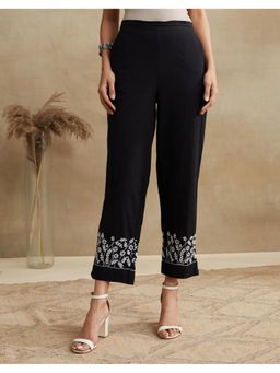 Fabindia - Women Black Cotton Embroidered Tapered Pant