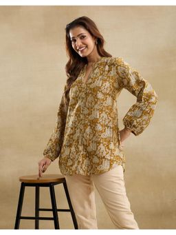Fabindia - Mustard Cotton Silk Bagru Clara Tunic