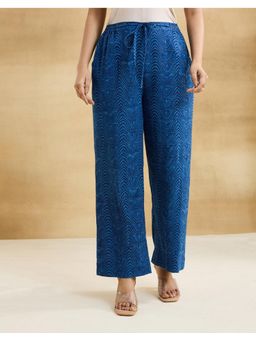 Fabindia - Women Blue Cotton Abstract Straight Pant