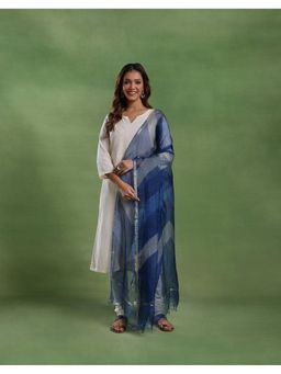Fabindia - Women Blue Silk Blend Abstract Dupatta