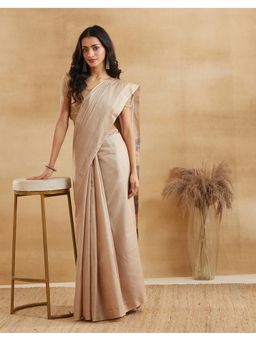 Fabindia - Beige Viscose Blend Woven Saree Without Blouse