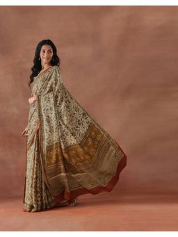 Fabindia - Natural Viscose Bagru Printed Saree Without Blouse