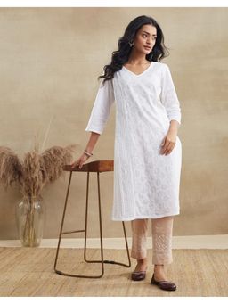 Fabindia - White Cotton Chikankari Slim Fit Kurta