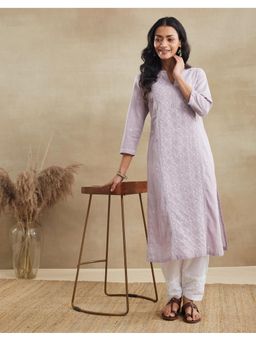 Fabindia - Lavender Cotton Chikankari Long Kurta