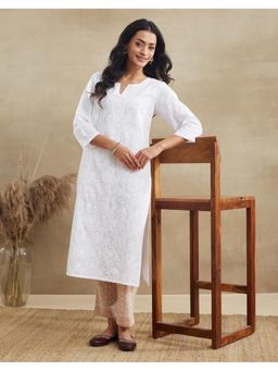 Fabindia - White Cotton Chikankari Long Kurta