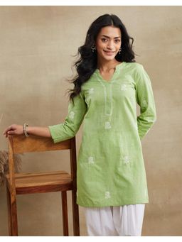Fabindia - Green Cotton Chikankari Short Kurta