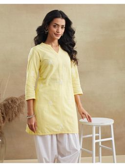 Fabindia - Yellow Cotton Chikankari Short Kurta