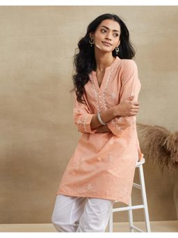 Fabindia - Peach Cotton Chikankari Short Kurta