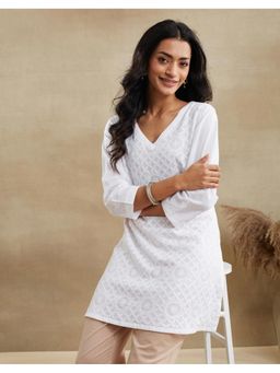 Fabindia - White Cotton Chikankari Short Kurta