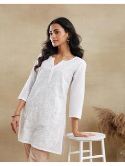 Fabindia - White Cotton Chikankari Short Kurta