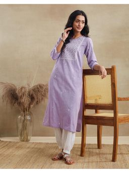 Fabindia - Lavender Cotton Chikankari Long Kurta