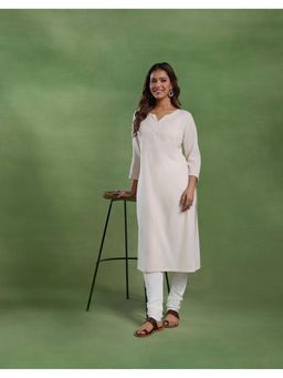 Fabindia - Beige Cotton Chikankari Long Kurta