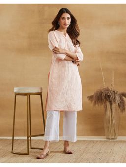 Fabindia - Peach Cotton Chikankari Knee Length Kurta