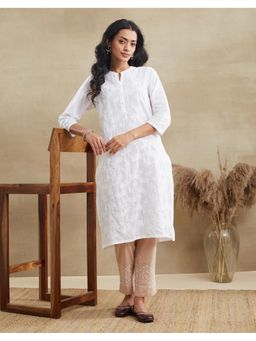 Fabindia - White Cotton Chikankari Knee Length Kurta