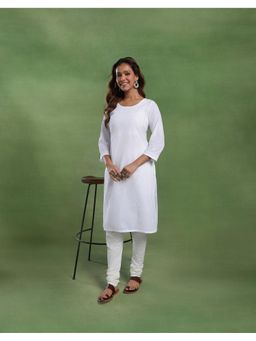 Fabindia - White Cotton Chikankari Knee Length Kurta