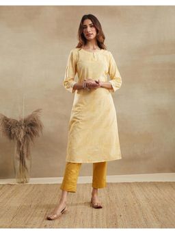 Fabindia - Yellow Cotton Striped Long Kurta