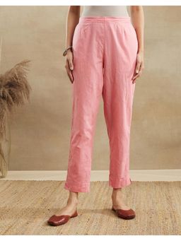 Fabindia - Women Pink Cotton Solid Tapered Pant