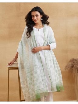 Fabindia - Women Green Cotton Silk Abstract Dupatta