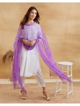 Fabindia - Women Purple Cotton Silk Stripes Dupatta