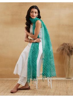 Fabindia - Women Turquoise Cotton Silk Stripes Dupatta