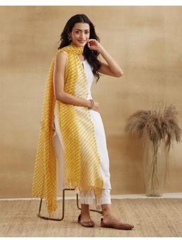 Fabindia - Women Yellow Cotton Silk Stripes Dupatta