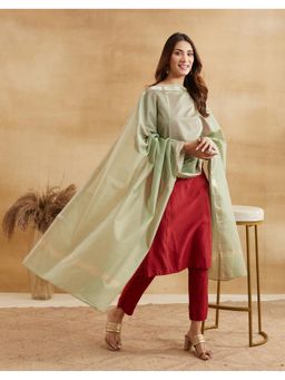 Fabindia - Women Green Cotton Silk Woven Dupatta