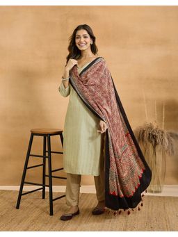 Fabindia - Women Red Viscose Blend Geometric Dupatta