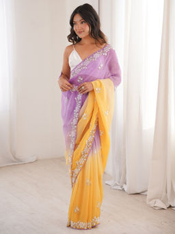 Akhilam - Chiffon Lavender Embellished Designer Saree with Unstitched Blouse