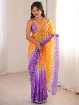 Akhilam - Satin Yellow Embellished Designer Saree with Unstitched Blouse